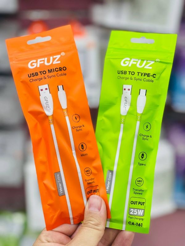 كابل شاحن GFUZ USB إلى Micro و Type-C أبيض CA-161 (1 متر)